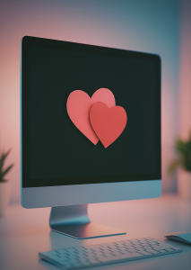 Liebe am Arbeitsplatz Herzen auf Computerbildschirm