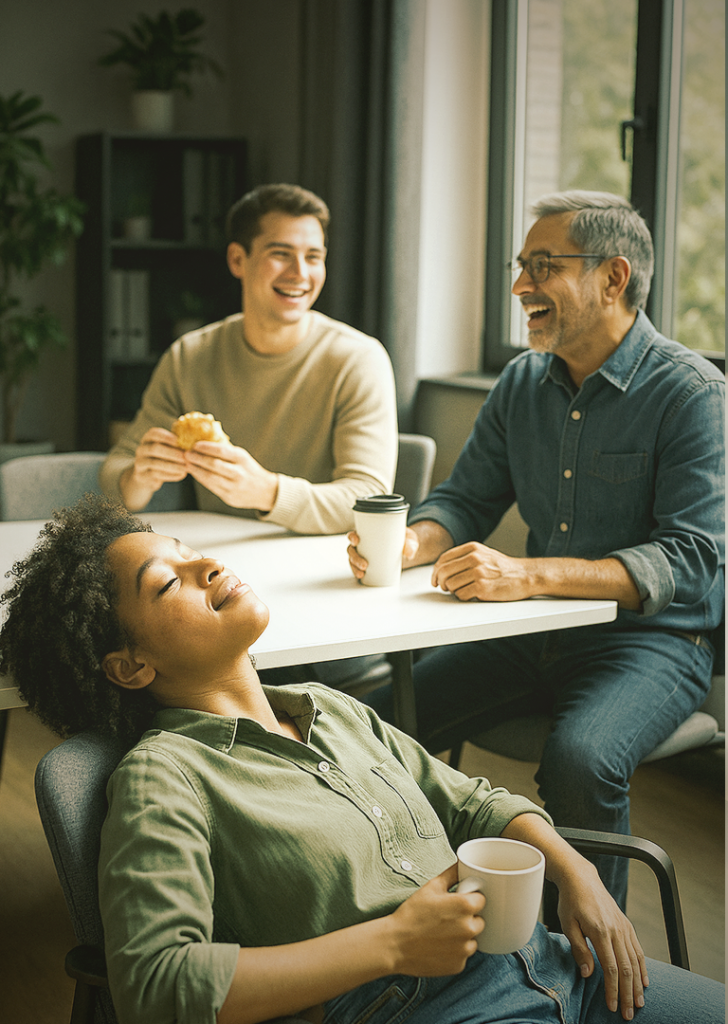 Mitarbeitende legen eine erholsame Pause ein, um danach wieder konzentriert arbeiten zu können.