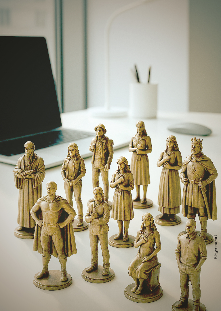 Schachfiguren auf einem Schreibtisch. KI-generiert