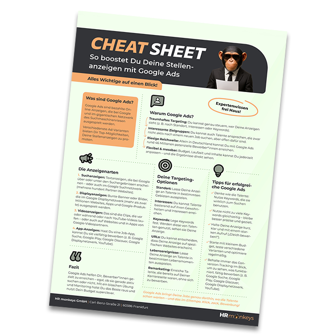 Ein Vorschau zum Cheet Sheet für Google Ads im Recruiting.